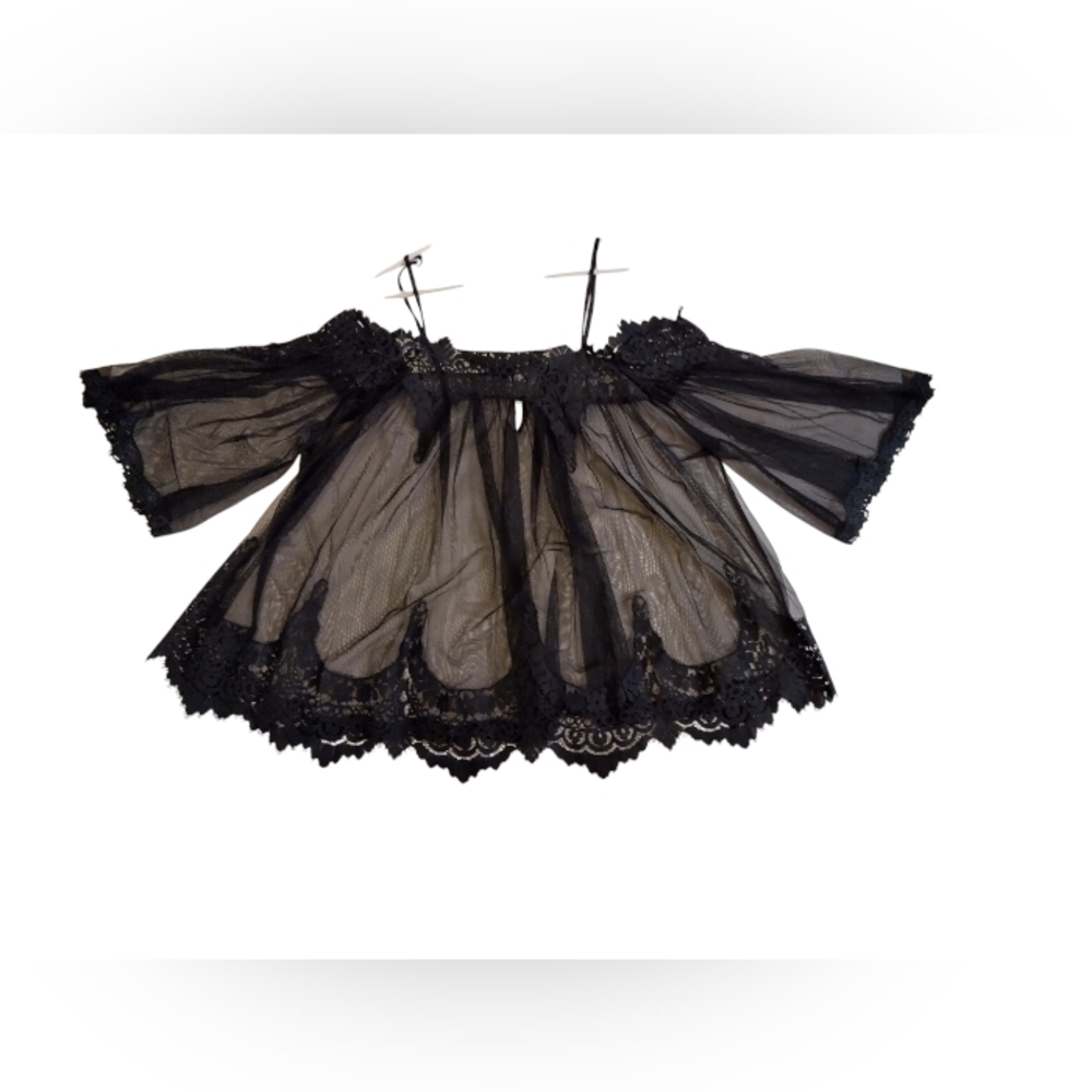 Victoria's Secret Black Mesh & Lace Cami Nighty Top LARGE Off The Shoulder NEW